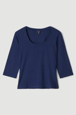 Karen Millen Cotton Scoop Neck 3/4 Sleeve T-shirt -Karen Millen shop 4 sleeve t shirt 2