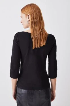Karen Millen Cotton Slash Neck 3/4 Sleeve Top 11 Karen Millen Cotton Slash Neck 3/4 Sleeve Top -Karen Millen shop 4 sleeve top 4