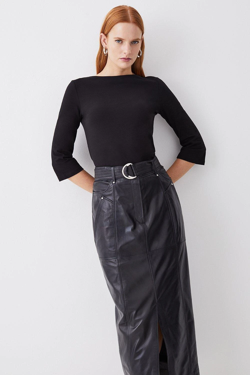 Karen Millen Cotton Slash Neck 3/4 Sleeve Top 3 Karen Millen Cotton Slash Neck 3/4 Sleeve Top