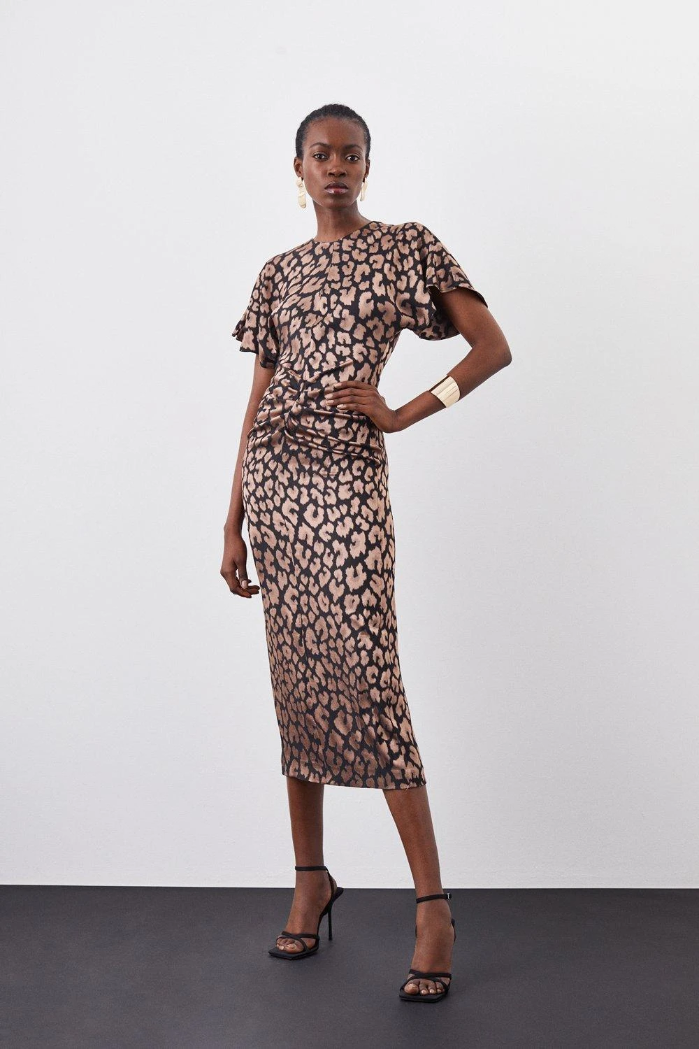 Karen Millen Animal Jacquard Ruched Front Crepe Midi Dress 4 Karen Millen Animal Jacquard Ruched Front Crepe Midi Dress - Image 2