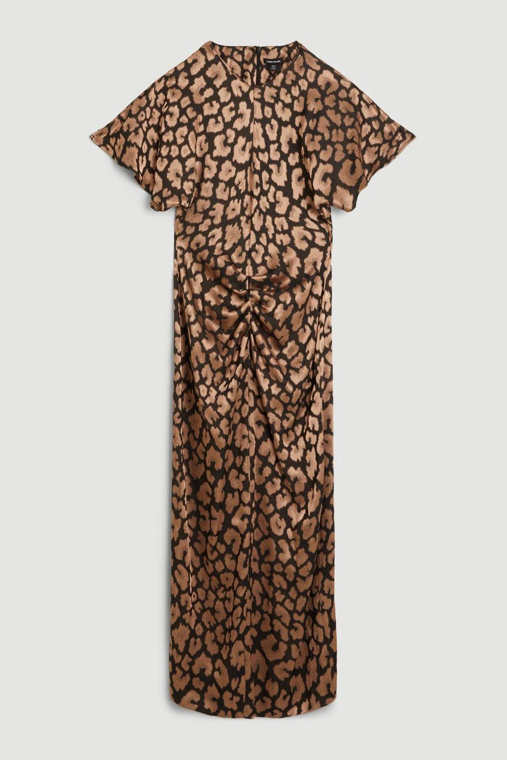 Karen Millen Animal Jacquard Ruched Front Crepe Midi Dress 3 Karen Millen Animal Jacquard Ruched Front Crepe Midi Dress