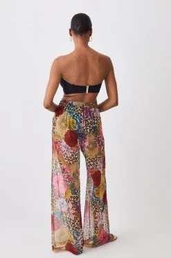 Karen Millen Leopard Floral Wide Leg Beach Trouser -Karen Millen shop animal leopard floral wide leg beach trouser 3