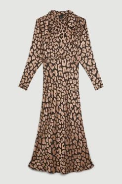 Karen Millen Leopard Jacquard Batwing Dress -Karen Millen shop animal leopard jacquard batwing dress 1 3