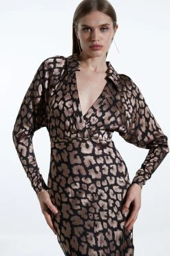 Karen Millen Leopard Jacquard Batwing Dress -Karen Millen shop animal leopard jacquard batwing dress 1 4