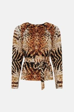 Karen Millen Mirrored Tiger Viscose Satin Woven Blouse -Karen Millen shop animal mirrored tiger viscose satin woven blouse 2