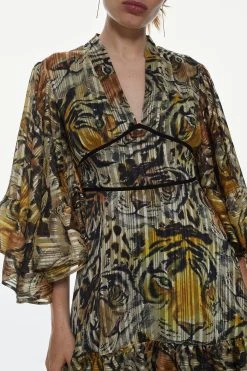 Karen Millen Petite Tiger Printed Drama Kimono Woven Maxi Dress -Karen Millen shop animal petite tiger printed drama kimono woven maxi dress 2