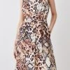 Karen Millen Animal Print Belted Premium Linen Woven Midi Dress 2 Karen Millen Animal Print Belted Premium Linen Woven Midi Dress -Karen Millen shop animal print belted premium linen woven midi dress