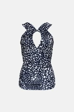 Karen Millen Animal Print Cut Out Jersey Crepe Top