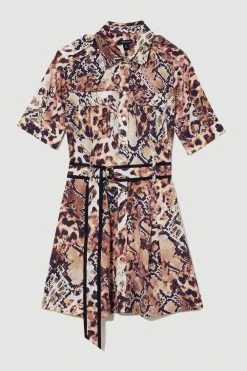 Karen Millen Animal Print Premium Linen Mini Shirt Dress -Karen Millen shop animal print premium linen mini shirt dress 2