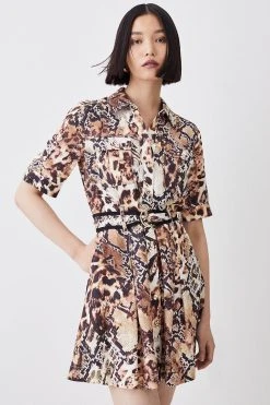 Karen Millen Animal Print Premium Linen Mini Shirt Dress -Karen Millen shop animal print premium linen mini shirt dress 3