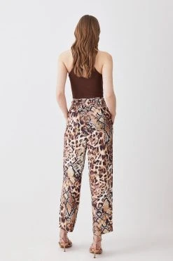 Karen Millen Animal Print Premium Linen Viscose Woven Trouser -Karen Millen shop animal print premium linen viscose woven trouser 3