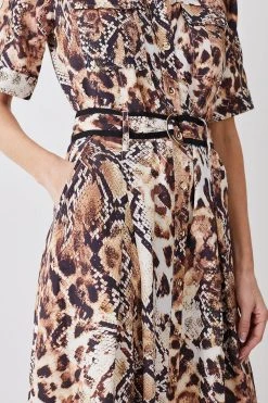 Karen Millen Animal Print Premium Linen Woven Shirt Dress