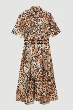 Karen Millen Animal Print Premium Linen Woven Shirt Dress -Karen Millen shop animal print premium linen woven shirt dress 3