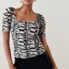Karen Millen Animal Print Ruched Mesh Top