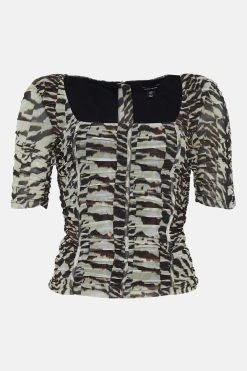 Karen Millen Animal Print Ruched Mesh Top -Karen Millen shop animal print ruched mesh top 1 4