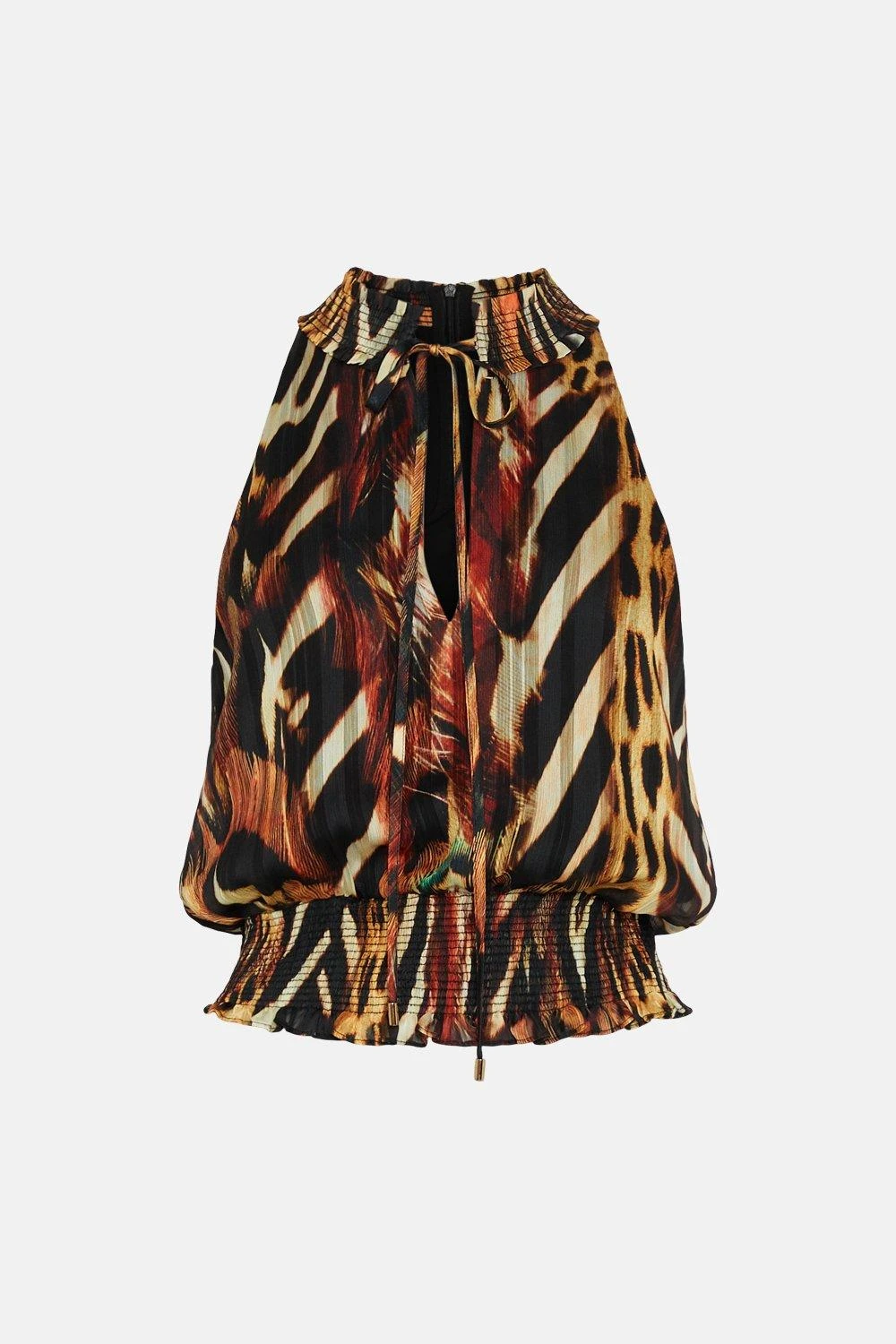 Karen Millen Animal Shirred Halter Woven Blouse 4 Karen Millen Animal Shirred Halter Woven Blouse - Image 2
