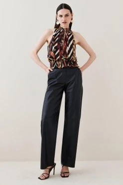 Karen Millen Animal Shirred Halter Woven Blouse 11 Karen Millen Animal Shirred Halter Woven Blouse -Karen Millen shop animal shirred halter woven blouse 4