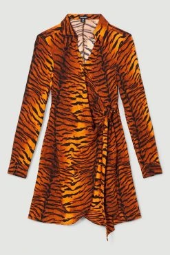 Karen Millen Tiger Printed Woven Mini Wrap Dress -Karen Millen shop animal tiger printed woven mini wrap dress 2