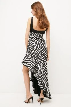 Karen Millen Zebra Printed High Low Ruffle Maxi Dress -Karen Millen shop animal zebra printed high low ruffle maxi dress 1