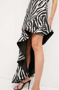 Karen Millen Zebra Printed High Low Ruffle Maxi Dress -Karen Millen shop animal zebra printed high low ruffle maxi dress 2