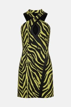 Karen Millen Zebra Printed Keyhole Halter Mini Dress -Karen Millen shop animal zebra printed keyhole halter mini dress 3