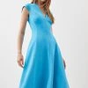 Karen Millen Compact Stretch Seam Detail High Neck Full Skirt Midi Dress -Karen Millen shop aqua compact stretch seam detail high neck full skirt midi dress