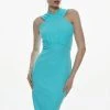 Karen Millen Halter Neck Jersey Midi Dress -Karen Millen shop aqua halter neck jersey midi dress