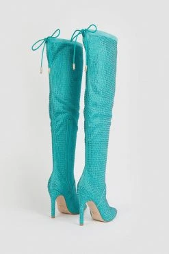 Karen Millen Suede Over The Knee Embellished Boot -Karen Millen shop aqua suede over the knee embellished boot 1 5