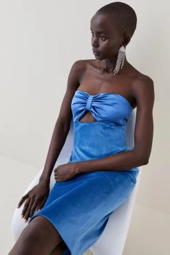 Karen Millen Velvet & Satin Bow Detail Bandeau Midi Dress -Karen Millen shop aqua velvet satin bow detail bandeau midi dress 2