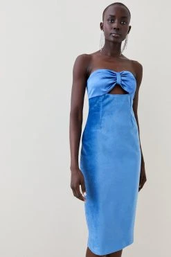 Karen Millen Velvet & Satin Bow Detail Bandeau Midi Dress -Karen Millen shop aqua velvet satin bow detail bandeau midi dress 3