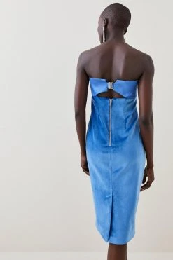Karen Millen Velvet & Satin Bow Detail Bandeau Midi Dress -Karen Millen shop aqua velvet satin bow detail bandeau midi dress 4