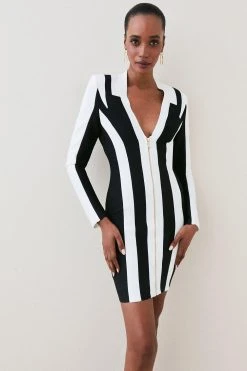 Karen Millen Bandage Mono Zip Front Knit Mini Dress -Karen Millen shop bandage mono zip front knit mini dress 3