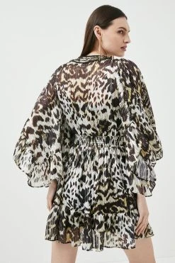 Karen Millen Beach Leopard Drama Sleeve Embellished Dress -Karen Millen shop beach leopard drama sleeve embellished dress 2