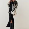 Karen Millen Jacquard Faux Fur Pu Belted Coat -Karen Millen shop beige jacquard faux fur pu belted coat