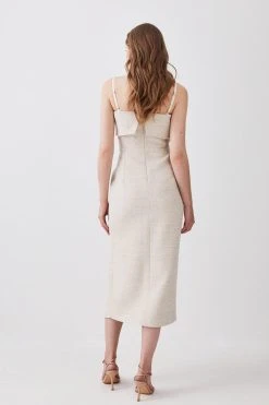Karen Millen Textured Bandeau Split Detail Midi Dress