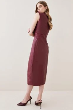 Karen Millen Tall Leather Snaffle Trim Pencil Midi Dress -Karen Millen shop berry tall leather snaffle trim pencil midi dress 1