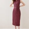 Karen Millen Tall Leather Snaffle Trim Pencil Midi Dress 2 Karen Millen Tall Leather Snaffle Trim Pencil Midi Dress -Karen Millen shop berry tall leather snaffle trim pencil midi dress
