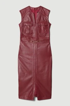 Karen Millen Tall Leather Snaffle Trim Pencil Midi Dress -Karen Millen shop berry tall leather snaffle trim pencil midi dress 2