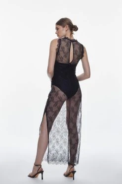 Karen Millen All Over Lace Jersey Midi Dress -Karen Millen shop black all over lace jersey midi dress 2