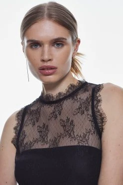 Karen Millen All Over Lace Jersey Midi Dress -Karen Millen shop black all over lace jersey midi dress 4