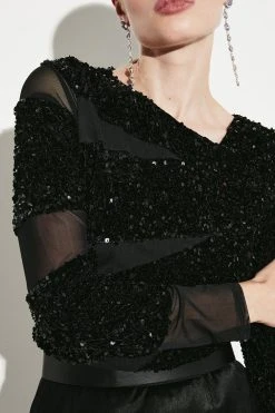 Karen Millen All Over Sequin Jersey Mesh Top -Karen Millen shop black all over sequin jersey mesh top 3