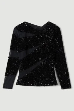 Karen Millen All Over Sequin Jersey Mesh Top -Karen Millen shop black all over sequin jersey mesh top 5