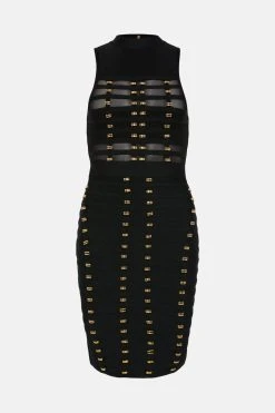 Karen Millen All Over Trimmed Bandage And Mesh Mini Dress -Karen Millen shop black all over trimmed bandage and mesh mini dress 2