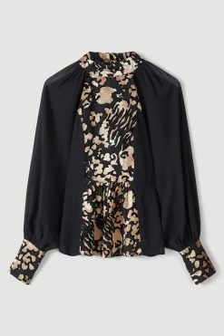 Karen Millen Animal Devore Panelled Georgette Blouse