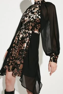 Karen Millen Animal Devore Panelled Georgette Dress
