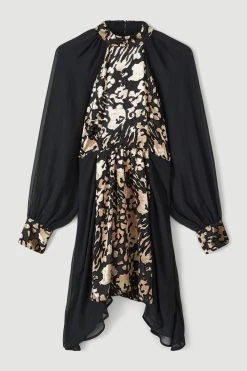 Karen Millen Animal Devore Panelled Georgette Dress -Karen Millen shop black animal devore panelled georgette dress 4