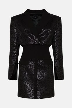 Karen Millen Animal Jacquard Corset Waist Blazer Mini Dress -Karen Millen shop black animal jacquard corset waist blazer mini dress 1 2