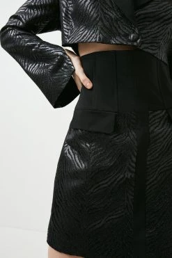 Karen Millen Animal Jacquard Corset Waist Blazer Mini Dress -Karen Millen shop black animal jacquard corset waist blazer mini dress 1 3