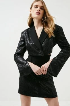 Karen Millen Animal Jacquard Corset Waist Blazer Mini Dress -Karen Millen shop black animal jacquard corset waist blazer mini dress 1 4
