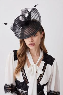 Karen Millen Asymmetric Feather Detail Fascinator -Karen Millen shop black asymmetric feather detail fascinator 1 2